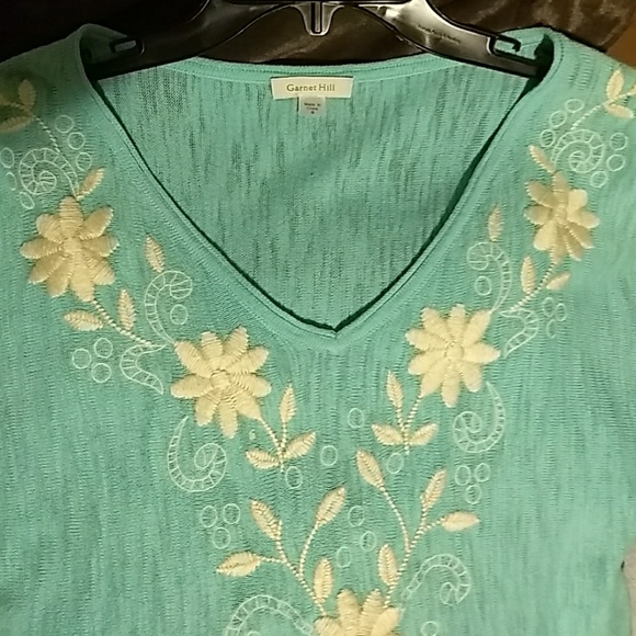 DONATED Garnet Hill embroidered aqua slub cotton - Picture 3 of 8